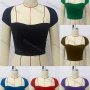 Wholesale Women's Sexy Square Neck Short Sleeve Plain Crop Knit Bandeau Top preview