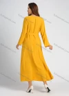 Wholesale Women's Round Neck Button Decor Bell Sleeve Plain A-line Maxi Dress With Belt - Liuhuamall