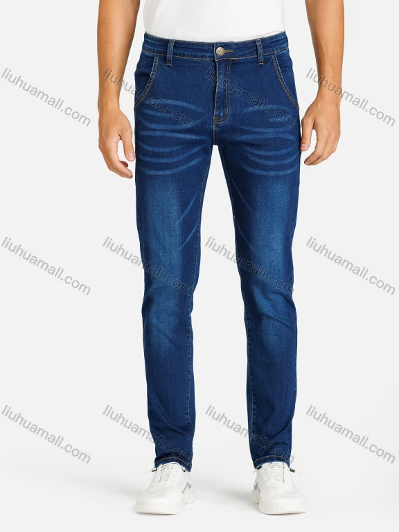 Wholesale Men's Casual Plain Pockets Slim Fit Stretch Jean
