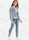 Wholesale Women's Casual Long Sleeve Letter Print Button Down Distressed Crop Denim Jacket - Liuhuamall