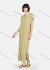 Wholesale Women's Lounge Milk Silk Plain V Neck Short Sleeve Patch Pocket Split Hem Maxi Nightgown A15# - Liuhuamall