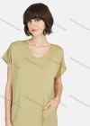 Wholesale Women's Lounge Milk Silk Plain V Neck Short Sleeve Patch Pocket Split Hem Maxi Nightgown A15# - Liuhuamall