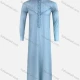 Wholesale Men's Formal Zipper Stand Collar Plain Pom Pom Decor Pakistani Embroidery Middle East Ramadan Muslim Arabic Robe Light Blue Clothing Wholesale Market Liuhua