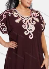 Wholesale Women's African Short Sleeve Floral Embroidery Round Neck Maxi Kaftan Dress #300 - Liuhuamall