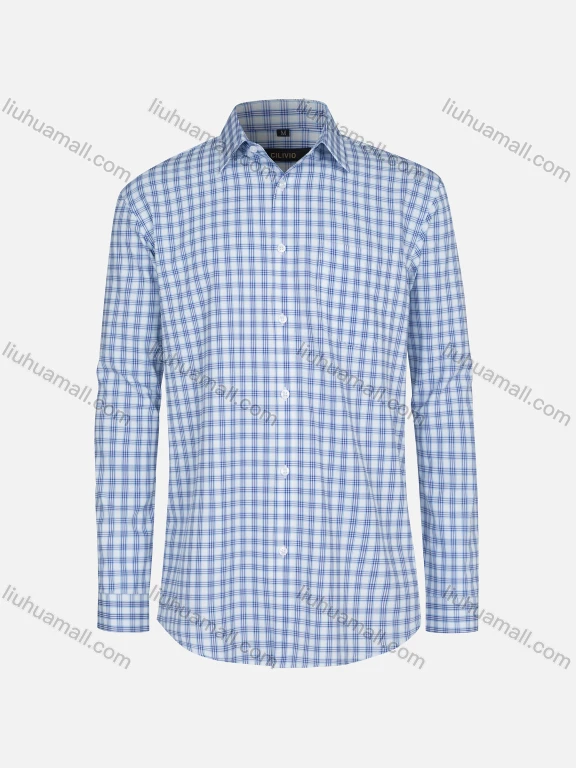 Wholesale Men's Casual Collared Plaid Print Patch Pocket Button Down Curved Hem Long Sleeve Shirt