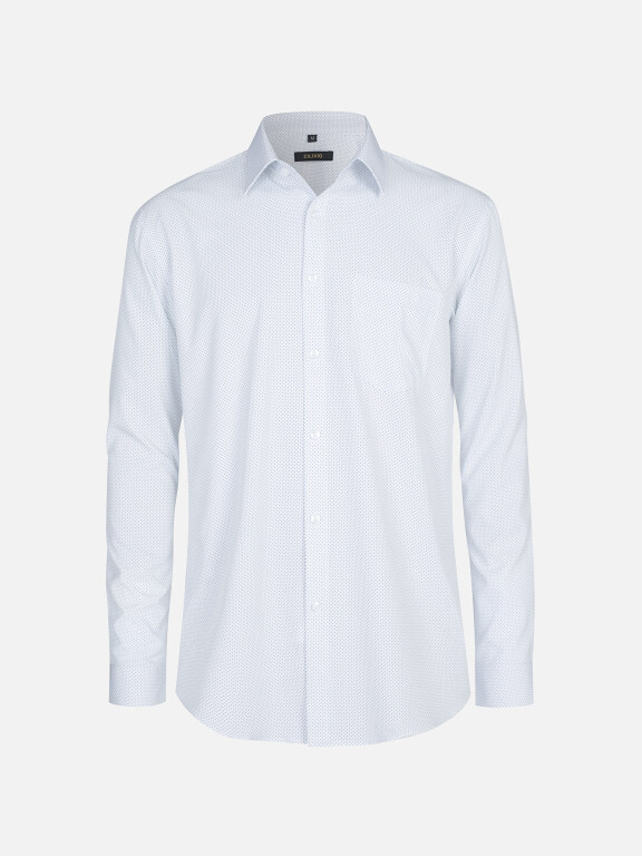 Men's Casual Collared Pin Dot Print Patch Pocket Button Down Curved Hem Long Sleeve Shirt, Clothing Wholesale Market -LIUHUA, Men, Men-s-Suits-Blazers