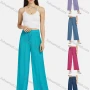 Wholesale Women's Casual Drawstring Shirred Plain Wide Leg Trouser preview