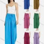 Wholesale Women's Drawstring Shirred Slim Waist Plain Wide Leg Casual Trouser preview