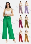 Wholesale Women's Lace Up Ruched Buttons Plain Wide Leg Casual Trouser 2204# - Liuhuamall