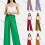 Wholesale Women's Lace Up Ruched Buttons Plain Wide Leg Casual Trouser 2204# preview