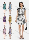 Wholesale Women's Lapel Cap Sleeve Striped Buttons Front Curved Hem Casual Short Dress With Belt - Liuhuamall
