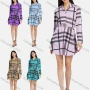 Wholesale Women's Lapel Long Sleeve Striped Buttons Front Lace Up Curved Hem Short Shirt Dress With Belt 2217# preview