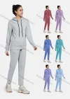 Wholesale Women's Active Hooded Drawstring Long Sleeve Kangaroo Pocket Plain Hoodies & Pants 2-Piece Set 2219# - Liuhuamall