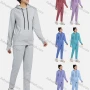 Wholesale Women's Active Hooded Drawstring Long Sleeve Kangaroo Pocket Plain Hoodies & Pants 2-Piece Set 2219# preview