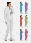 Wholesale Women's Casual Hooded Drawstring Long Sleeve Kangaroo Pocket Plain Hoodies & Pants 2-Piece Set 2220# - Liuhuamall