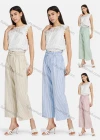 Wholesale Women's Casual Striped Ruffle Trim Belted Pockets Wide Leg Pants 2222# - Liuhuamall
