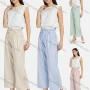 Wholesale Women's Casual Striped Ruffle Trim Belted Pockets Wide Leg Pants 2222# preview