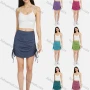 Wholesale Women's Casual Ruched Drawstring Side Plain Skirt 2227# preview