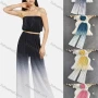 Wholesale Women's Casual Pleated Plain Crop Tube Top & Gradient Wide Leg Pants 2-Piece Set 2228# preview