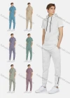 Wholesale Men's Casual Hooded Drawstring Short Sleeve Curved Hem Zipper Plain Hoodies & Pockets Ankle-Tie Pants 2-Piece Set 8763# - Liuhuamall