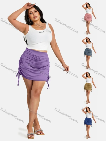 Wholesale Woman's Casual Side Drawstring High Waist Short Plain Culottes Shorts