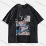 Wholesale Men's Fashion Oversized Crew Neck Short Sleeve Wash Distressed Graphic T-shirt 712# preview
