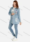 Wholesale Women's Casual Long Sleeve Ripped Button Rhinestone Label Back Split Mid Length Denim Overshirt Jacket - Liuhuamall