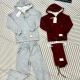 Wholesale Family Matching Plain Quarter Zip Drawstring Hoodies & Patch Pocket Pants 2-piece Set 805-1# Gray Clothing Wholesale Market Liuhua