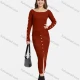 Wholesale Women's Ribbed Boat Neck Button Decro Knit Top & Split Front Bodycon Skirt 2 Piece Set C Clothing Wholesale Market Liuhua