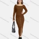 Wholesale Women's Ribbed Boat Neck Button Decro Knit Top & Split Front Bodycon Skirt 2 Piece Set C Clothing Wholesale Market Liuhua