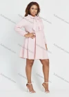 Wholesale Women's Casual Chiffon Tie Neck High Waist Plain Pleated Short Dress - Liuhuamall