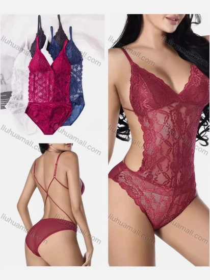 Wholesale Women's Sexy Lace Spaghetti Strap One Piece Lingerie Bodysuit 207#
