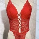 Wholesale Women's Sexy See Through Lace Skinny Fit One Piece Lingerie Bodysuit Red 1# Clothing Wholesale Market Liuhua