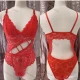 Wholesale Women's Sexy See Through Lace Skinny Fit One Piece Lingerie Bodysuit Red 2# Clothing Wholesale Market Liuhua