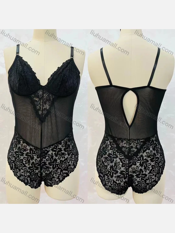 Wholesale Women's Sexy See Through Lace Skinny Fit One Piece Lingerie Bodysuit
