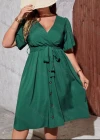 Wholesale Women's Plain Wrap V Neck Ruffle Sleeve Buttons Down Midi Dress With Belt AY240# - Liuhuamall