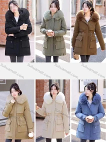 Wholesale Women's Casual Faux Fur Hood Long Sleeve Fleece Lined Zipper Plain Winter Coat, LIUHUA CLOTHING WHOLESALE