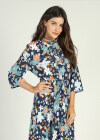 Wholesale Women's Elegant 3/4 Sleeeve Floral Print Button Front Elastic Waist Maxi Dress - Liuhuamall