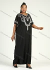 Wholesale Women's African Plus Size Vintage Round Neck Robe Batwing Sleeve Floral Embroidery Plain Kaftan Dress - Liuhuamall