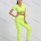 Wholesale Women's V Neck Tie Front Crop Top With High Waist Legging Sporty 2 Piece Set Fluorescent Yellow Guangzhou Clothing Wholesale Market & Suppliers -LIUHUAMALL