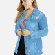 Women's Plus Size Casual Collared Button Ripped Distressed Denim Jacket Light Blue Clothing Wholesale Market -LIUHUA
