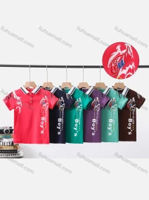 Wholesale Boy's Casual Graphic & Letter Print Short Sleeve Modal Cotton Polo Shirt, LIUHUA CLOTHING WHOLESALE
