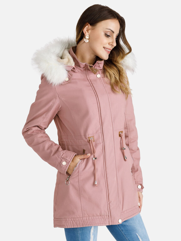 Women's Faux Fur Hood Zipper Fuzzy Trim Hooded Parka Winter Coat, Clothing Wholesale Market -LIUHUA, Coats%20%26%20Jackets