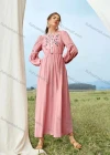 Wholesale Women's Casual Tie Neck Marie Sleeve Floral Ruffle Hem Maxi Dress - Liuhuamall