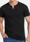 Wholesale Men's Casual Silm Fit Short Sleeve Plain Henley Shirt - Liuhuamall