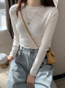 Wholesale Women's Casual Plain Round Neck Long Sleeve Ribbed Knit Sweater Tops 8011#, LIUHUA CLOTHING WHOLESALE