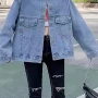 Wholesale Women's Fashion Long Sleeve Pearl Decor Patch Pocket Distressed Denim Jacket preview