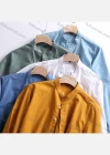 Wholesale Men's Oxford Casual Long Sleeve Stand Collar Button Down Plain Shirt - Liuhuamall