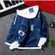 Wholesale Men's Casual Plain Label Frayed Raw Long Sleeve Button Down Hooded Denim Jacket Dark Blue Clothing Wholesale Market Liuhua