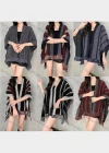 Wholesale Women's Casual Striped Scarf Hem Knit Cape - Liuhuamall